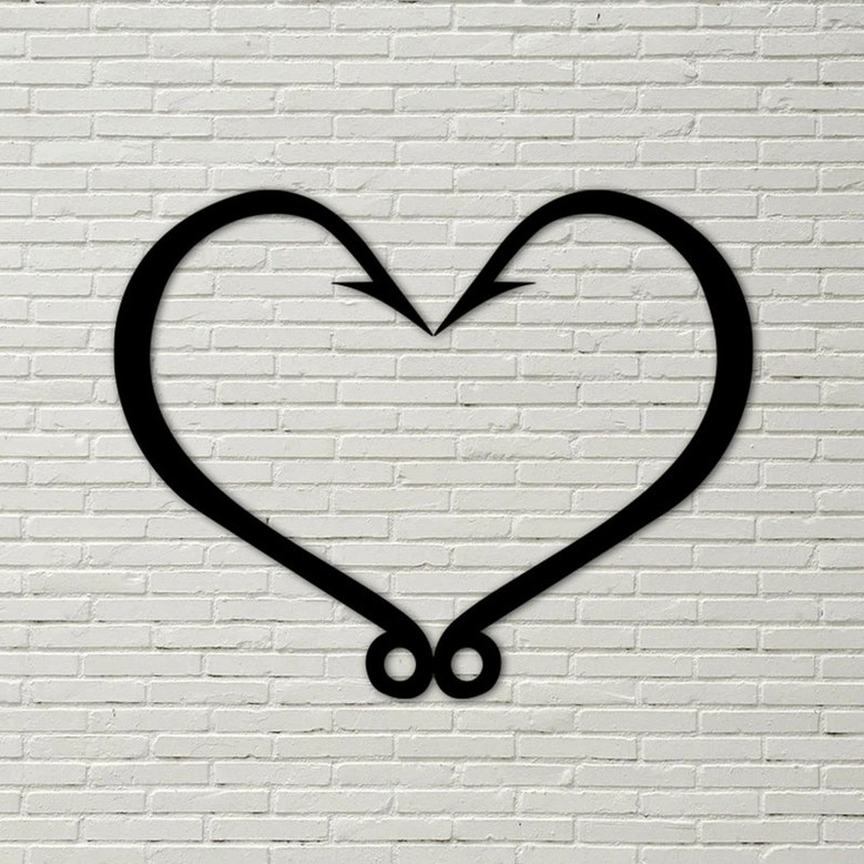 Metal Fish Hook Heart Sign, Metal Home Decor, fish hook sign, metal fish hook, fish hook heart, heart sign, fishing sign, fishing decoration