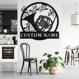 Custom French Horn Musical instrument Metal Wall Art, Personalized French Horn Teacher Name Sign Decoration For Room, French Horn Home Decor