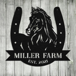 Personalized Metal Farm Sign Horse Hoof Shoes Monogram Custom Outdoor Farmhouse Ranch Barn Stable Wall Decor Art Gift
