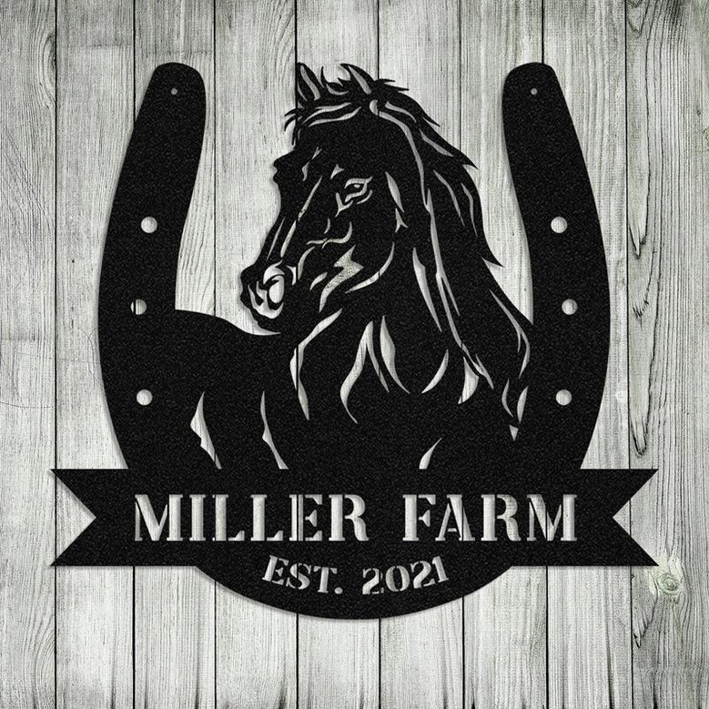 Personalized Metal Farm Sign Horse Hoof Shoes Monogram Custom Outdoor Farmhouse Ranch Barn Stable Wall Decor Art Gift
