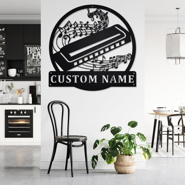 Custom Harmonica Musical instrument Metal Wall Art, Personalized Harmonica Teacher Name Sign Decoration For Room, Harmonica Home Decor