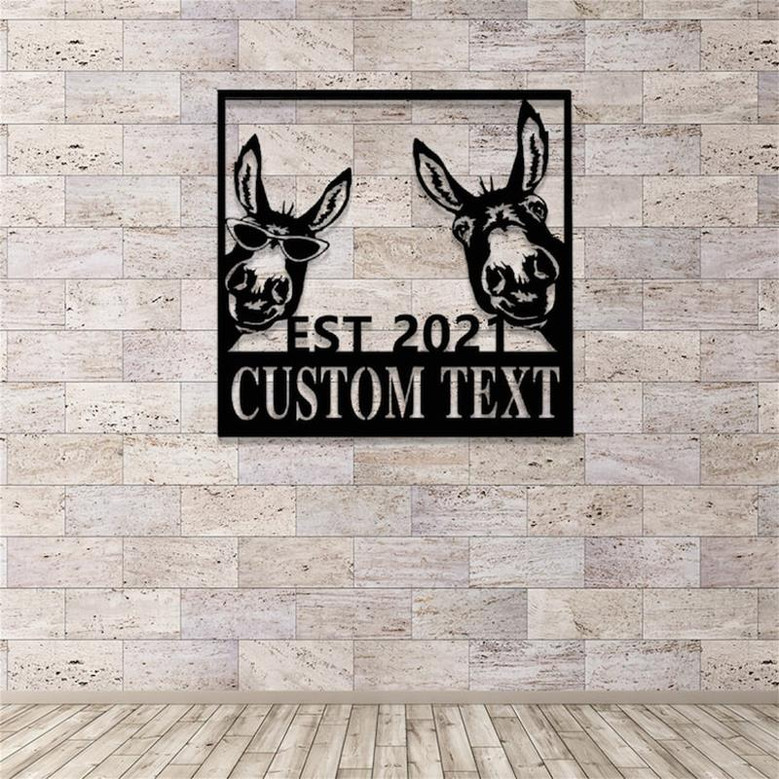 Custom Two Donkeys Metal Sign,Donkeys Metal Wall Art,Personalized Donkey Farmhouse Name Sign