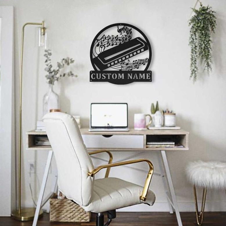 Personalized Harmonica Monogram Metal Sign Art | Custom Harmonica Monogram Metal Sign | Musical Instrument Gift | Music Gift