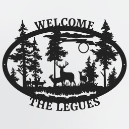 Family of Deer in Forrest With Custom Text, Personalized Metal Sign for Deer Hunters