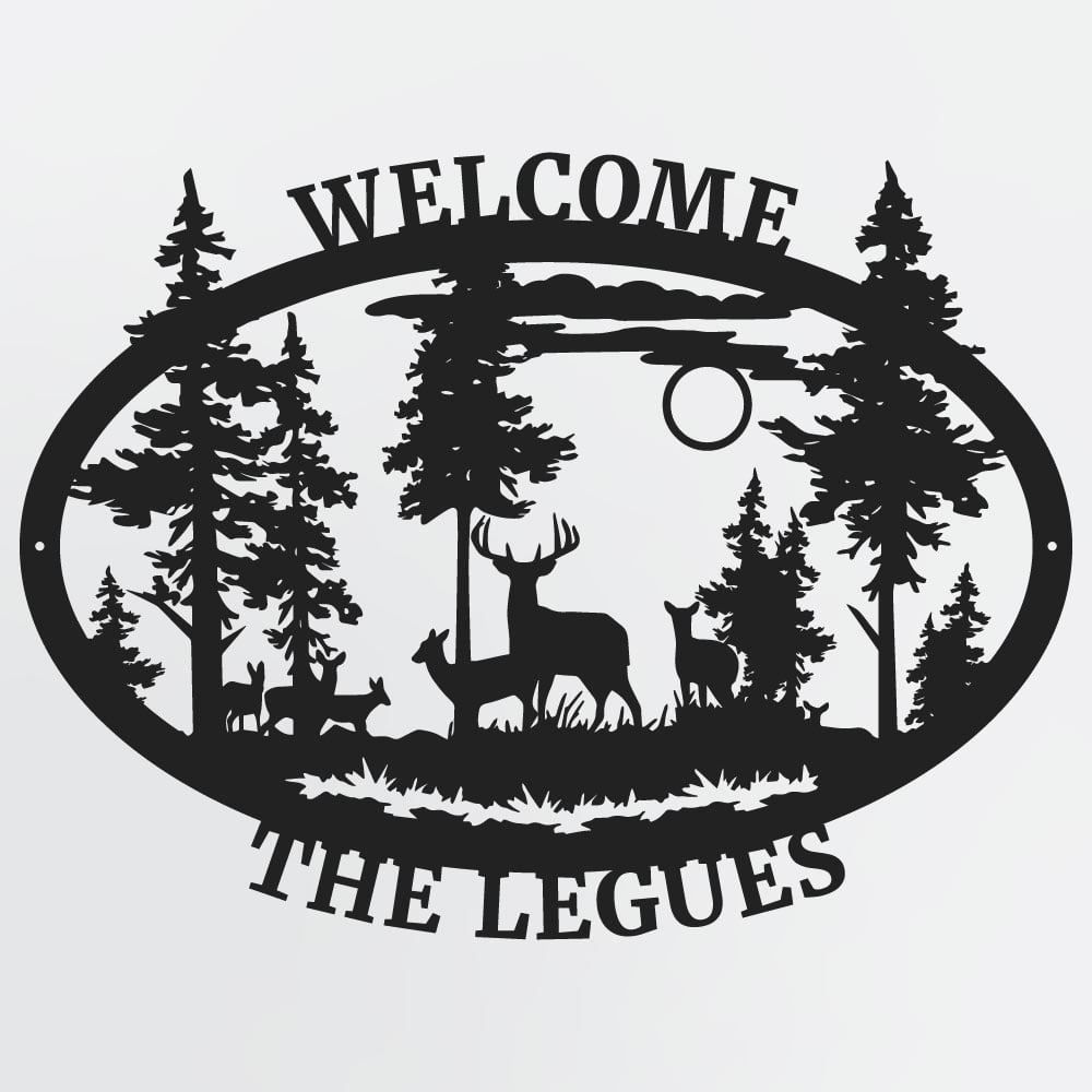 Family of Deer in Forrest With Custom Text, Personalized Metal Sign for Deer Hunters