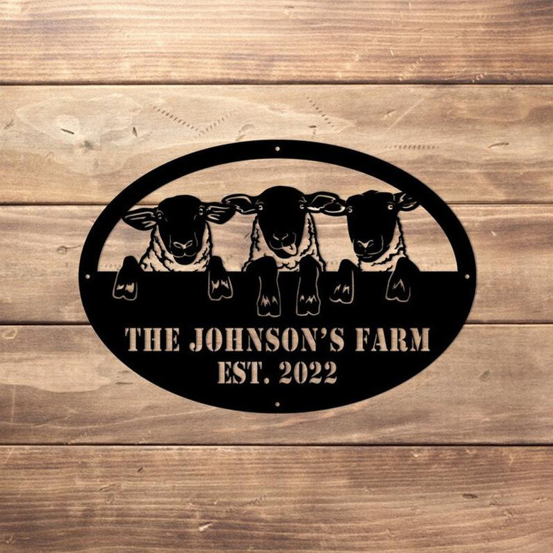 Personalized Sheep Farm Metal Sign, Lamp Farmhouse Decor, Family Name Sign, Metal Garden Sign, Farmer Gift, Farm Metal Art, Metal Farm Sign