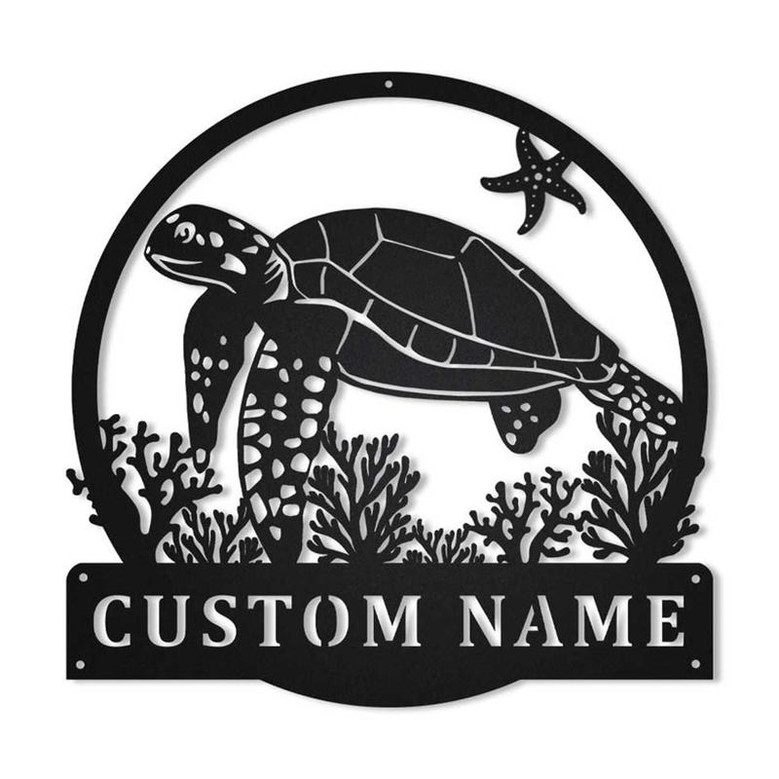Personalized Sea Turtle MonogramMetal Sign Art | Custom Sea Turtle Monogram Metal Sign | Sea Turtle Gifts | Decor Decoration