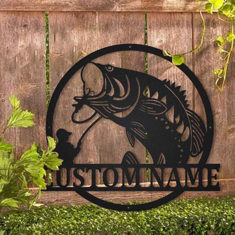 Personalized Bass Fishing Monogram Metal Sign Art | Custom Bass Fishing Metal Sign | Bass Fishing Gifts for Men | Bass Fishing Gift