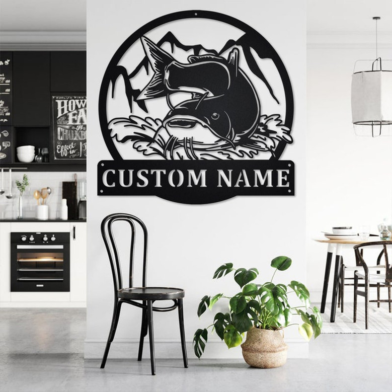 Custom Catfish Fishing Metal Wall Art, Personalized Catfish Name Sign Decoration For Room, Catfish Home Decor, Custom Catfish,Fisherman Gift