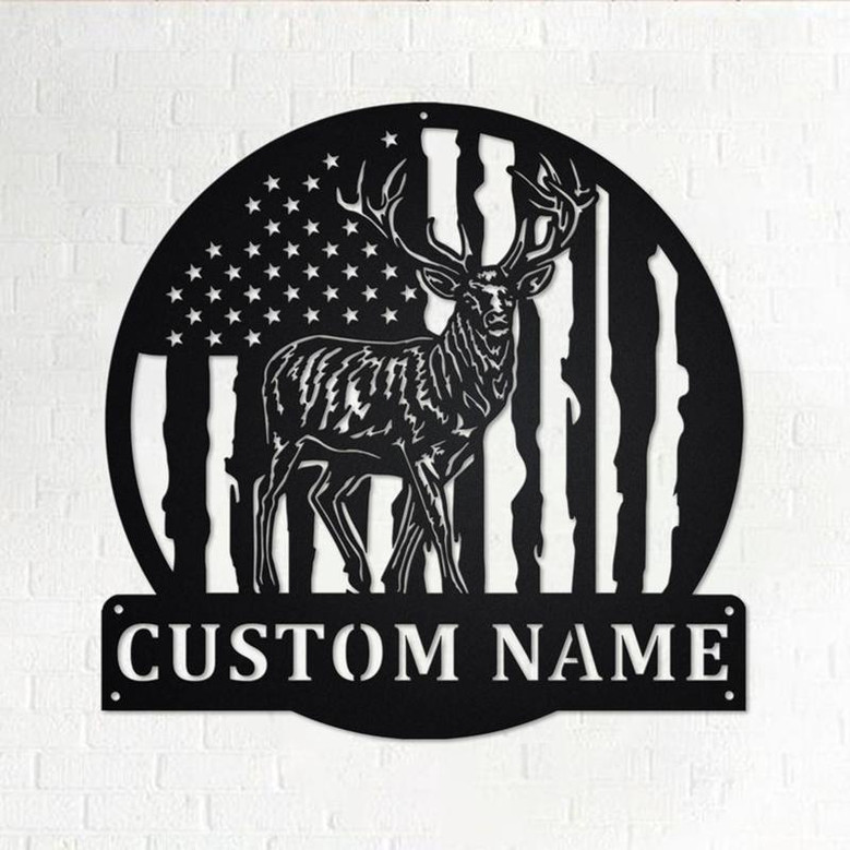 Custom US Flag Reindeer Metal Wall Art, Personalized Reindeer Name Sign Decoration For Room, Reindeer Home Decor, Custom Reindeer, Reindeer