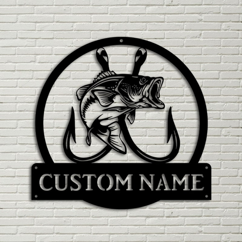 Personalized Bass Fishing, Fish Pole, Monogram Metal Sign, Custom Bass Fishing Metal Sign, Hobbie Gifts Birthday Gift