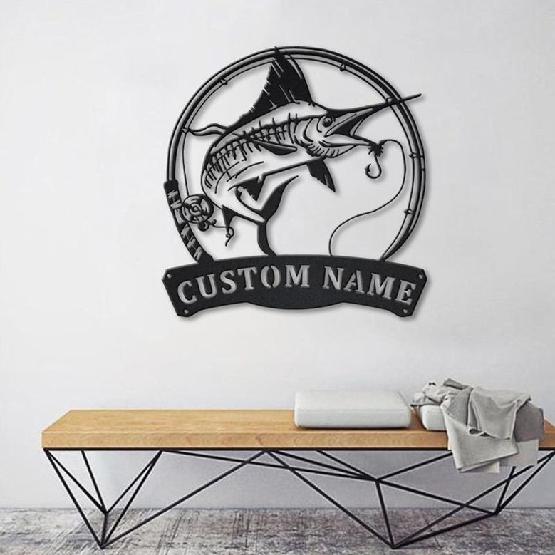 Personalized Swordfish Fishing Fish Pole Metal Sign Art | Custom Swordfish Fishing Metal Sign | Swordfish Fishing Gift | Decor Decoration