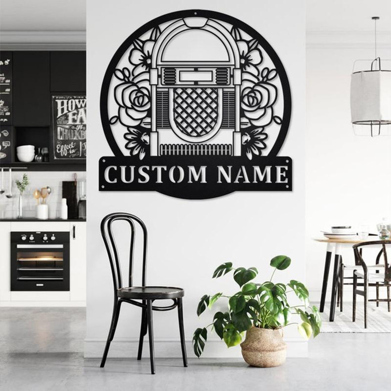 Custom Jukebox Musical Instrument Metal Wall Art, Personalized Jukebox Teacher Name Sign Decoration For Room, Jukebox Home Decor, Jukebox