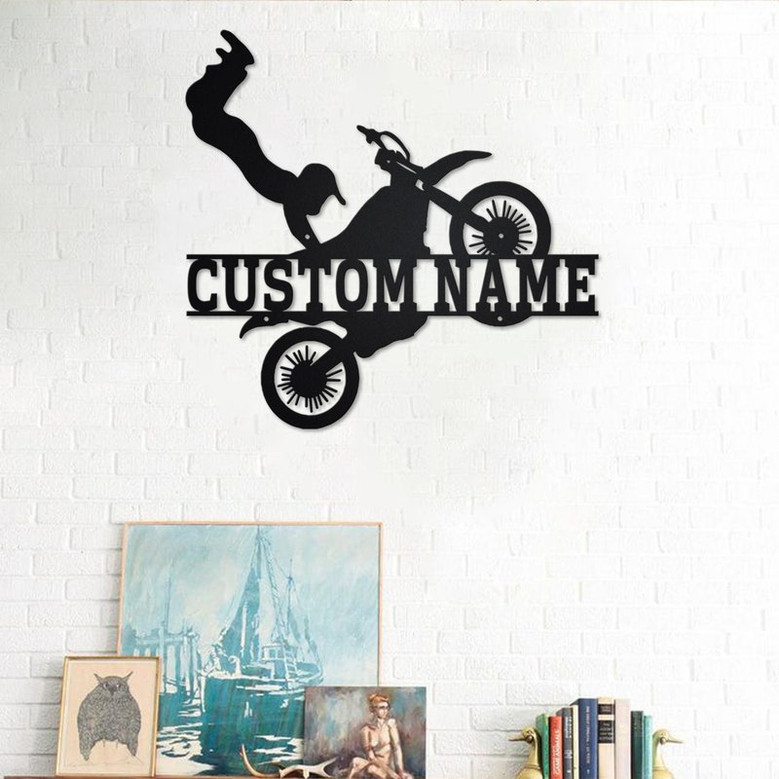 Custom Biker Metal Wall Art, Personalized Dirt Bike Name Sign Decoration For Room, Motorcycle Home Decor Motocross Rider, Custom Dirt Bike