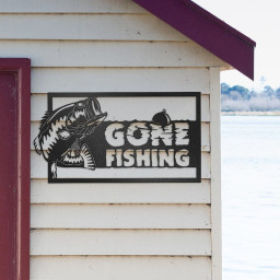Gone Fishing Sign With Jumping Fish &#038; Bobber, Metal Fishing Decor
