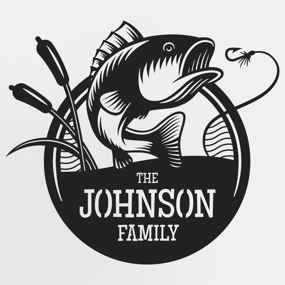 Fish Chasing Hook Personalized Metal Wall Art, Custom Metal Sign With Family Name