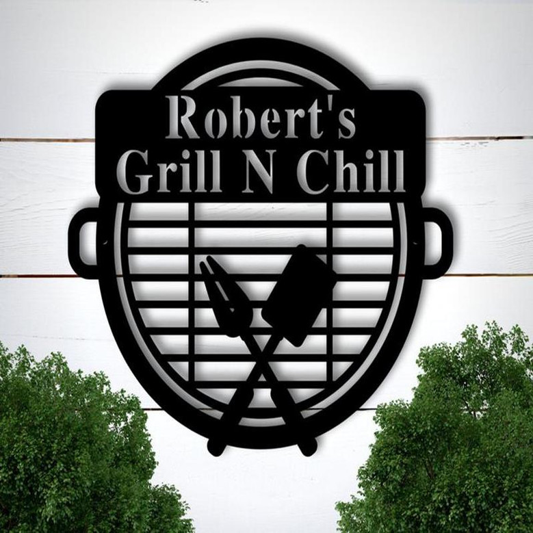 Personalized Grill N Chill Cut Metal Sign