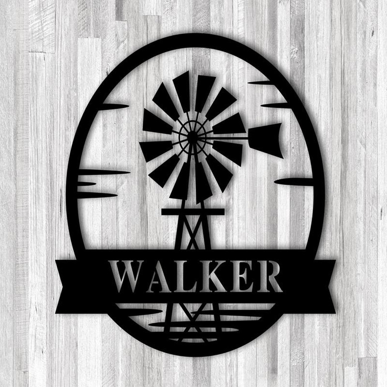 Personalized Windmill Wall Decor Personalized Windmill Sign Custom Windmill Decor Metal Family Name Sign Last Name Farmhouse Decor Farm Sign