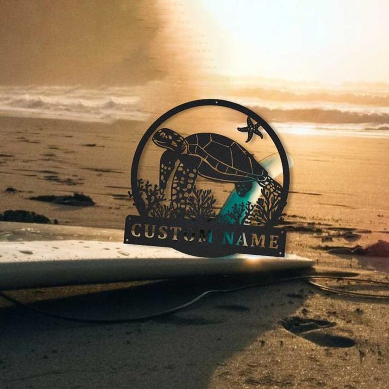 Personalized Sea Turtle MonogramMetal Sign Art | Custom Sea Turtle Monogram Metal Sign | Sea Turtle Gifts | Decor Decoration