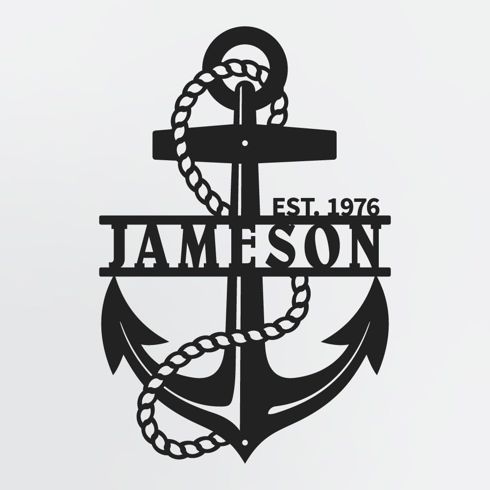 Metal Anchor Decor With Rope, Custom Name And Established Date, Personalized Nautical Metal Sign