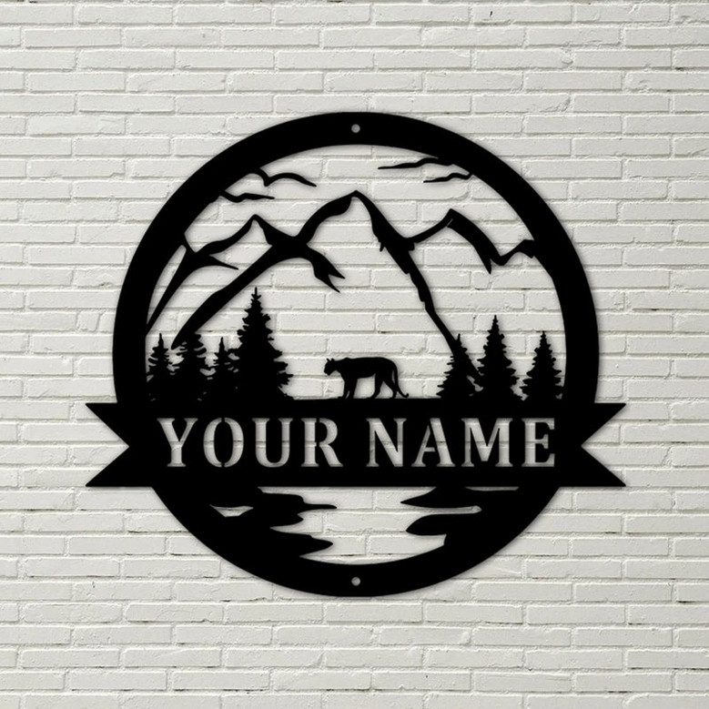 Mountain Lion Name Metal Sign, Father&#39;s gift, Last Name Art, Family Name Sign, Hunting Gift, Wall Decor, Mountain Lion Sign