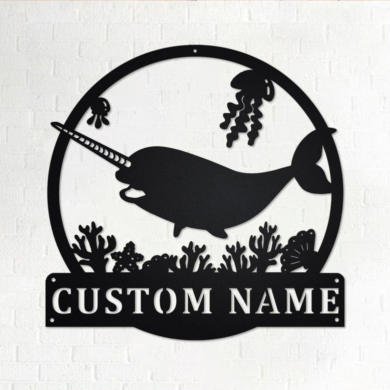 Custom Narwhal Metal Wall Art, Personalized Narwhal Name Sign Decoration For Room, Narwhal Metal Home Decor, Custom Narwhal, Narwhal Animals