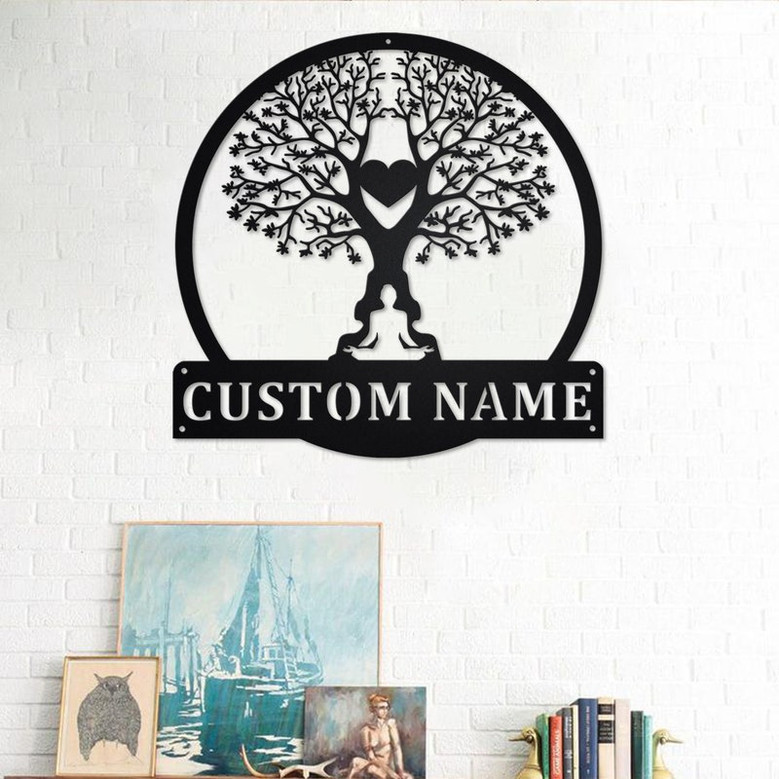 Custom Tree Namaste Heart Metal Wall Art, Personalized Tree Namaste Name Sign Decoration For Room, Tree Namaste Home Decor, Custom Namaste