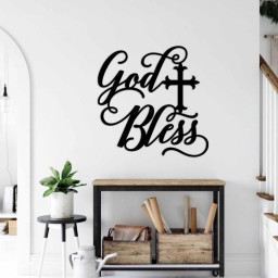 God Bless Our Home Metal Sign, Cross, Religious Decor, God Bless, Spiritual Decor, Religious Wall ARt, God is Good Metal Sign, Wall Hanger