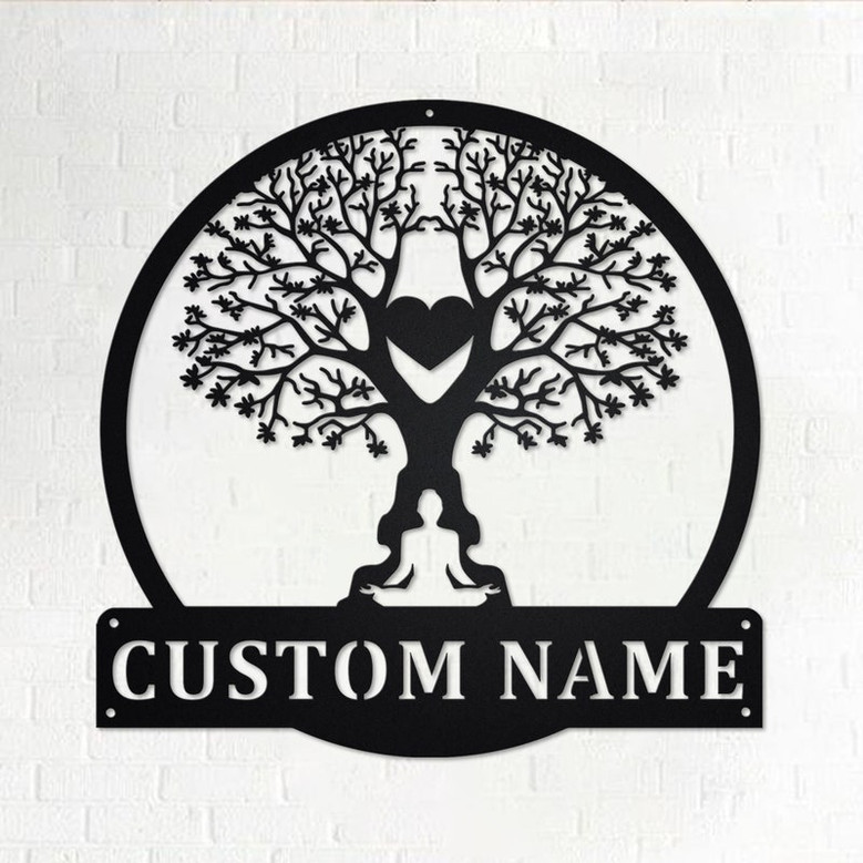 Custom Tree Namaste Heart Metal Wall Art, Personalized Tree Namaste Name Sign Decoration For Room, Tree Namaste Home Decor, Custom Namaste