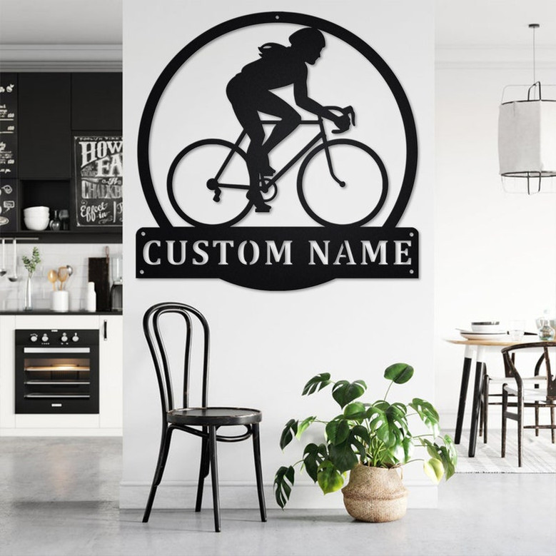 Custom Women Cycling Metal Wall Art, Personalized Cycling Name Sign Decoration For Room, Cycling Moon Metal Home Decor, Custom Cycling