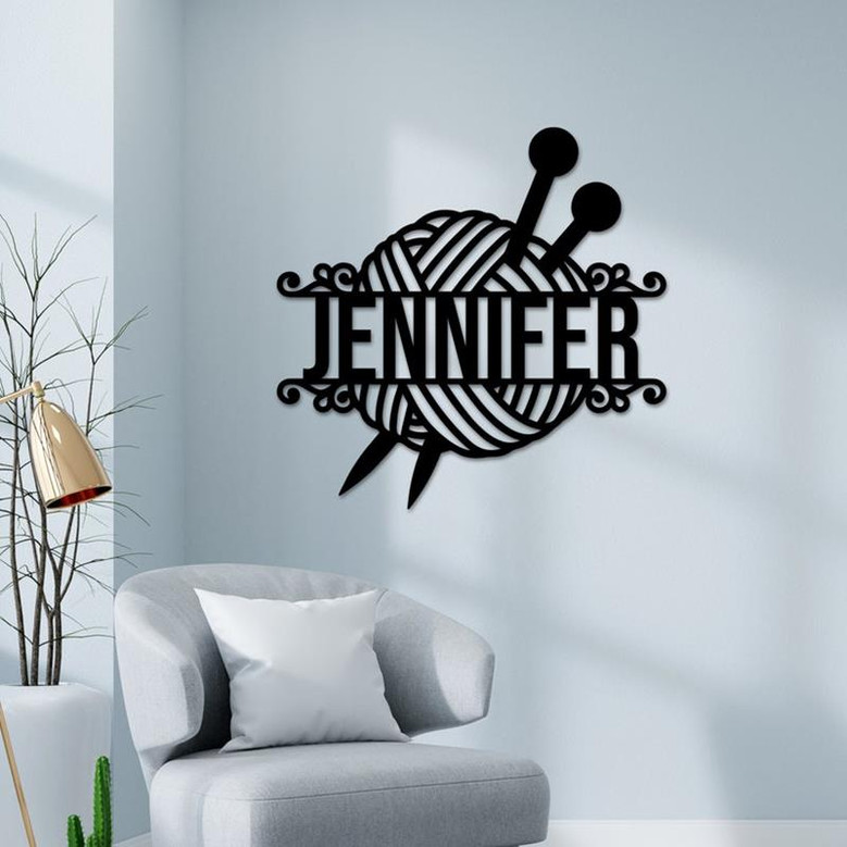 Personalized Crochet Knitting Metal Sign, Custom Name Crochet Metal wall art, Yarn Gifts for her, Nana, Grandma, Mother gift