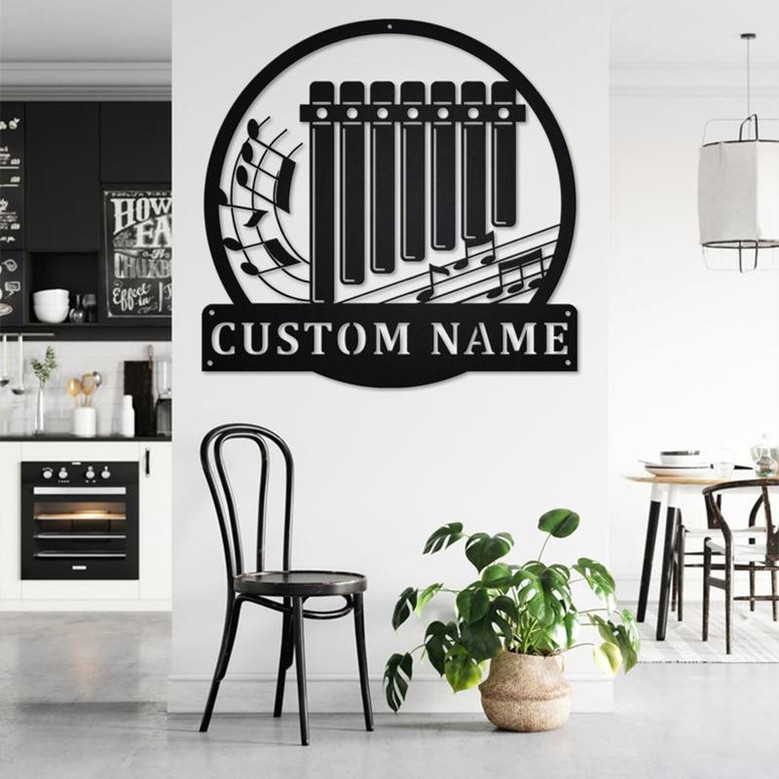 Custom Pan Flute Musical instrument Metal Wall Art, Personalized Pan Flute Teacher Name Sign Decoration For Room, Pan Flute Home Decor