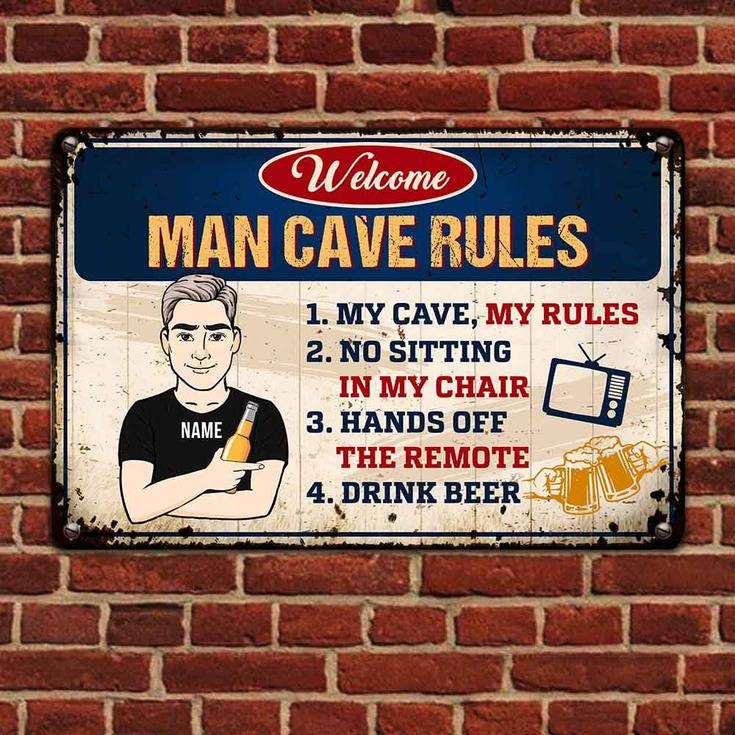 Personalized Man Cave Garage Rules Dad Grandpa Metal Sign - Custom ...