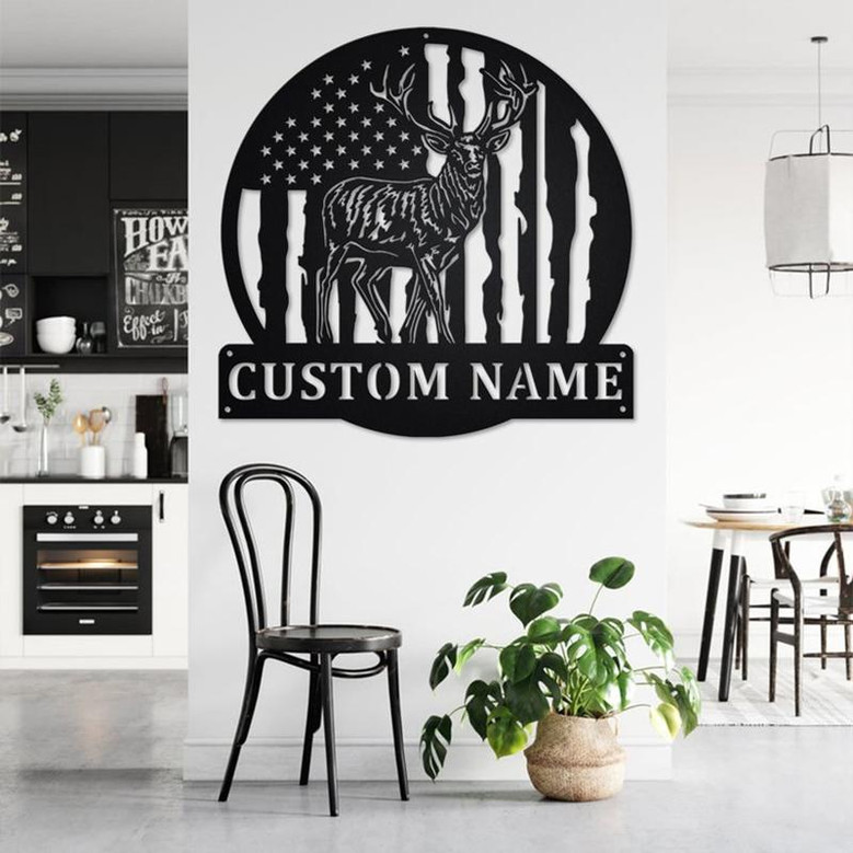 Custom US Flag Reindeer Metal Wall Art, Personalized Reindeer Name Sign Decoration For Room, Reindeer Home Decor, Custom Reindeer, Reindeer