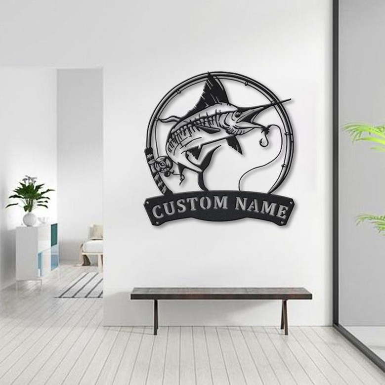 Personalized Swordfish Fishing Fish Pole Metal Sign Art | Custom Swordfish Fishing Metal Sign | Swordfish Fishing Gift | Decor Decoration
