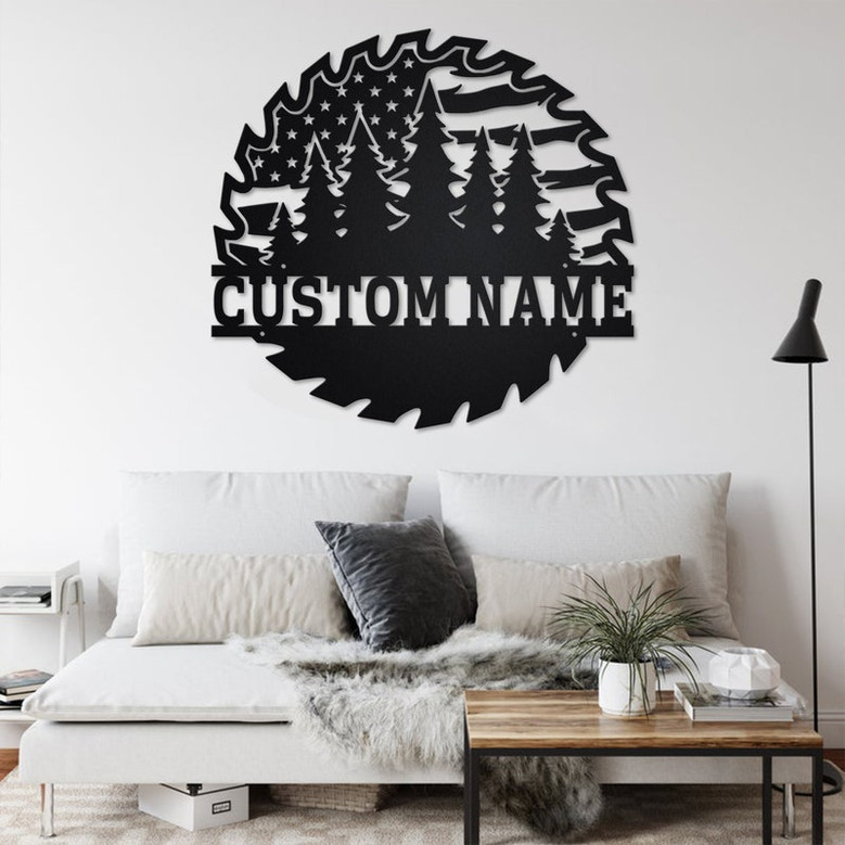 Custom US Lumberjack Saw Blade Truck Metal Wall Art, Personalized Logger Name Sign Decoration For Room, Lumberjack Home Decor, Custom Logger