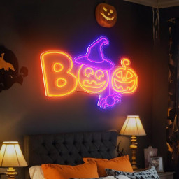 Boo Neon Sign|Gift For Kids|Boo Ghost Pumpkin Neon Sign|Halloween Neon Sign|Pumpkin Ghost Neon Sign|Home Dorm Wall Decoration