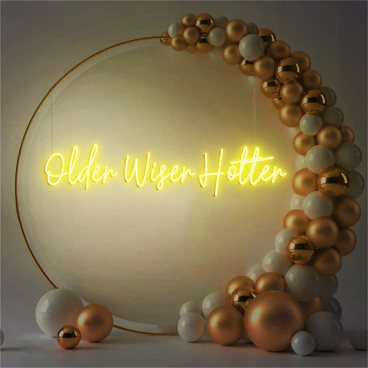 Older Wiser Hotter Sign Birthday Backdrop Decor, Birthday Led Siign for Women 30th 40th 50th 60th 70th 80th Birthday Party Decorations