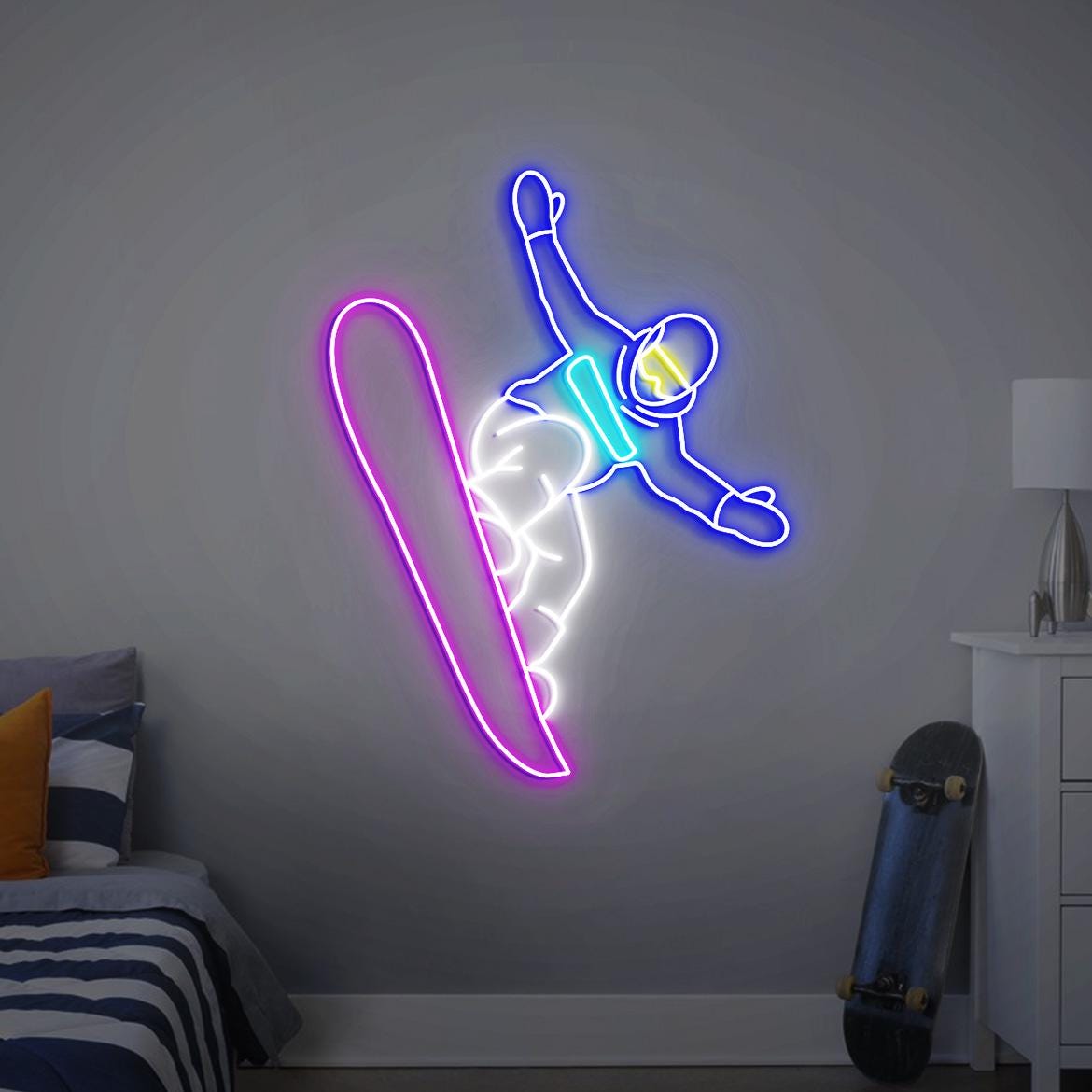 Snowboarder Neon Sign, Snowboard Themed Bedroom Decor, Snowboarder Gift, Christmas Gift for Snowboarder, Ski Snowboard Neon Light