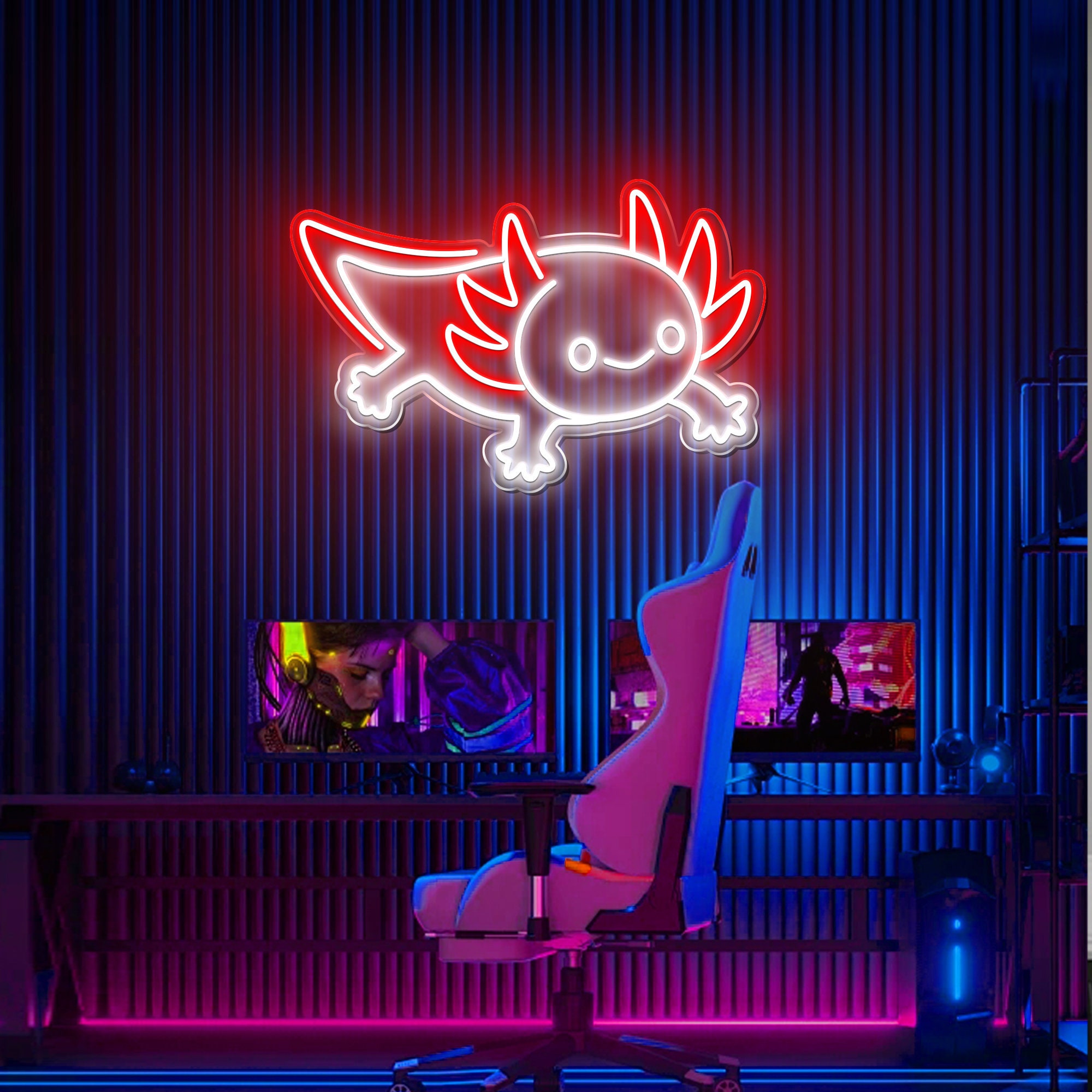 Axolotl Neon Sign/ Hologram Neon Light/ Kawaii Wall Decor/ Animals Neon Sign/ Wall Decor Art/ LED Neon Sign/ Christmas Gift/Animal Led Light