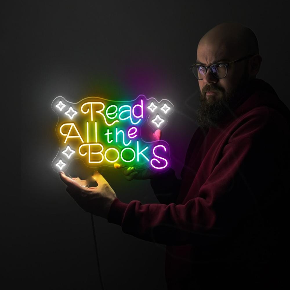 Read All The Books Neon Sign Decor, Classroom Educational Neon Sign Decor, Classroom Decor Pastel Rainbow Neon, Book Nook Library Neon Decor