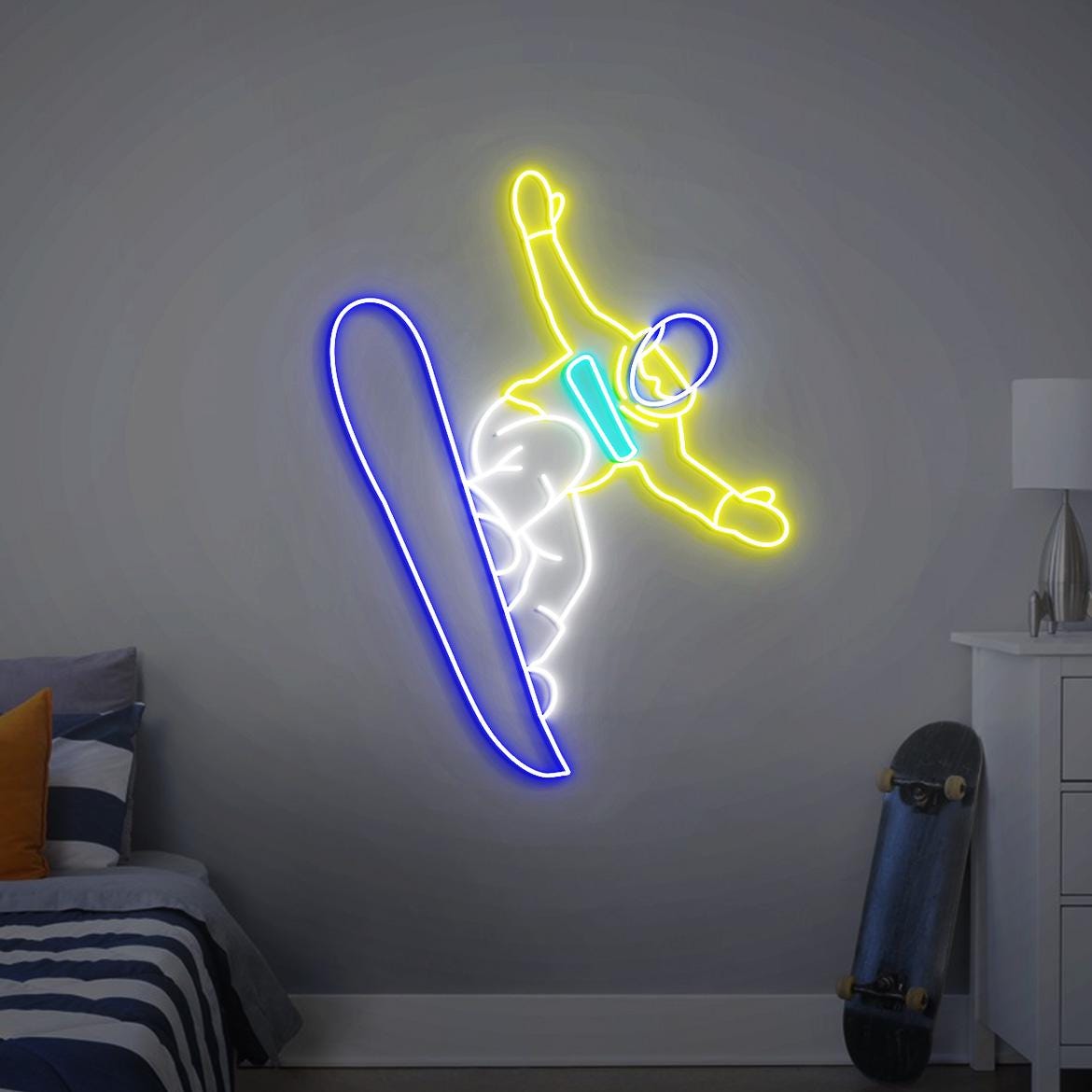 Snowboarder Neon Sign, Snowboard Themed Bedroom Decor, Snowboarder Gift, Christmas Gift for Snowboarder, Ski Snowboard Neon Light