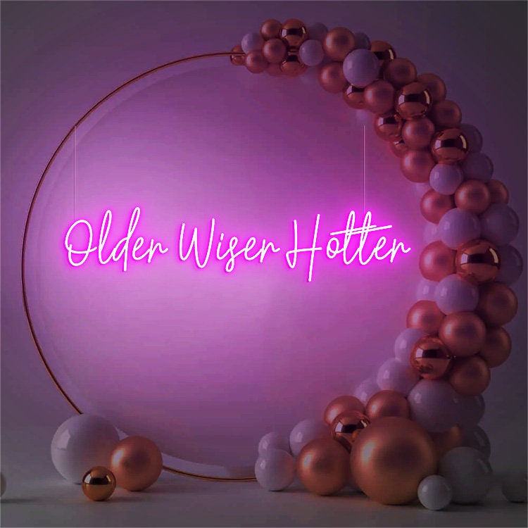 Older Wiser Hotter Sign Birthday Backdrop Decor, Birthday Led Siign for Women 30th 40th 50th 60th 70th 80th Birthday Party Decorations