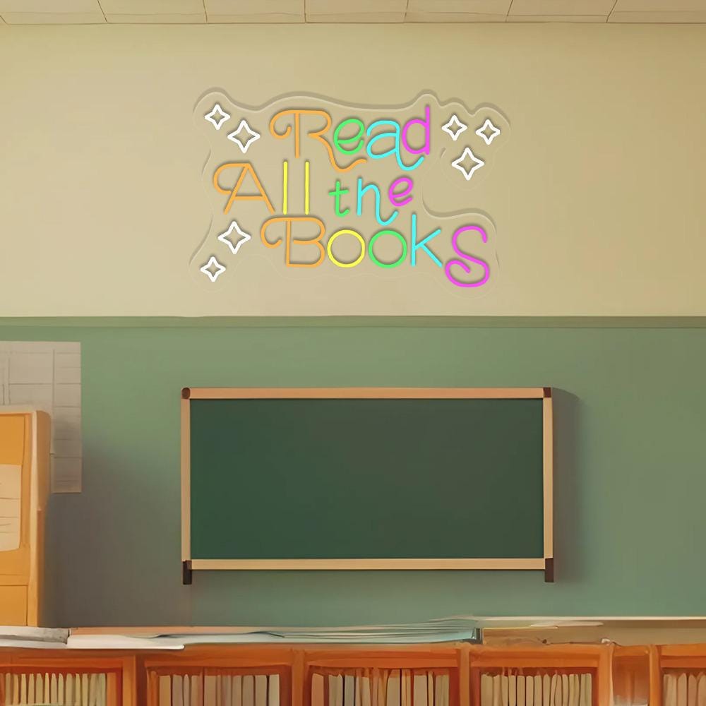 Read All The Books Neon Sign Decor, Classroom Educational Neon Sign Decor, Classroom Decor Pastel Rainbow Neon, Book Nook Library Neon Decor