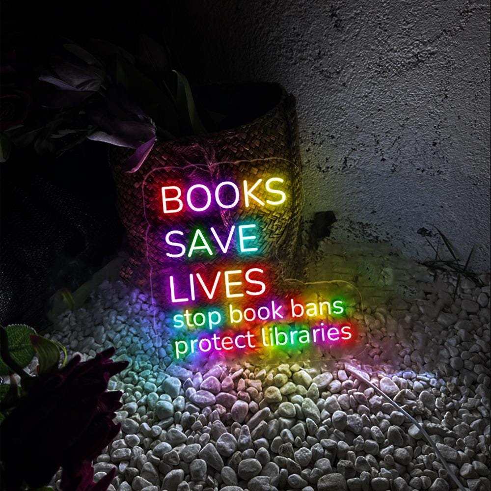 I Read Banned Books Neon Sign, Books Save Lives Neon, Stop Book Bans, Protect Libraries Neon, Book Lover Gift, Librarian Bookish Neon Sign