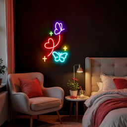 Butterfly Heart Neon Sign Aesthetic LED Light for Girls Room Cute Wall Art Bedroom Decor Colorful Neon Sign Gift for Teens Wedding Party