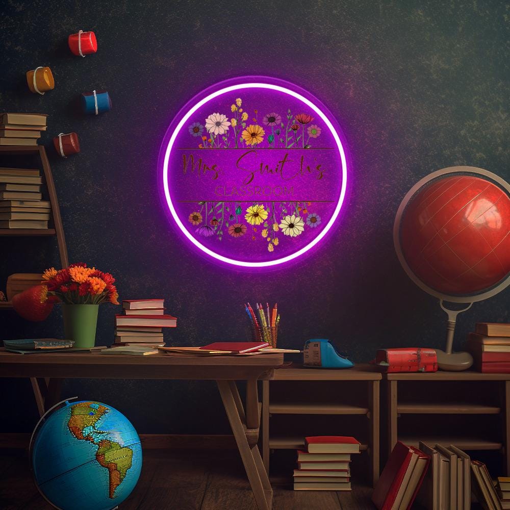 Personalized Teacher Door Neon Sign, Custom Teacher Name Door Sign, Special Gifts For Teachers, Teacher Door Hanger, Classroom Door Sign