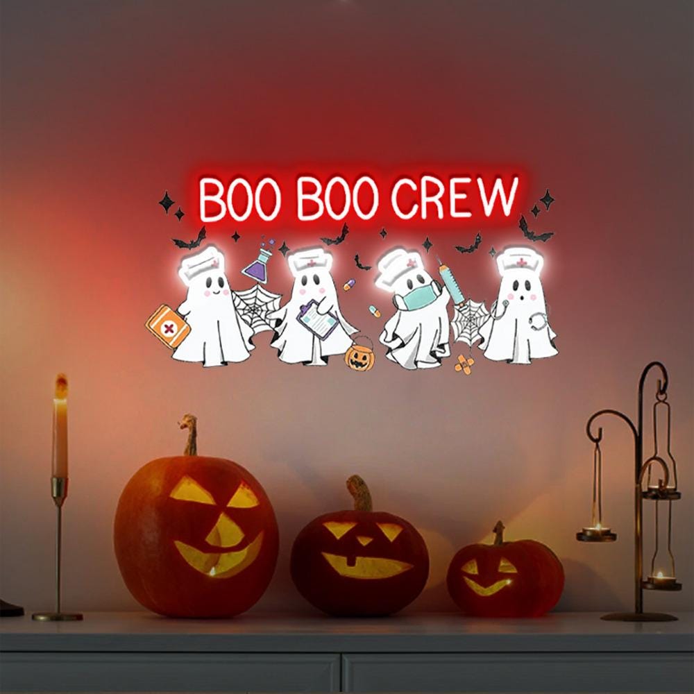 Boo Boo Crew Neon, Nurse Gift For Women, Halloween Nurse Neon Sign, Spooky Nurse Neon Gifts, Registered Nurse Neon Sign, Nursing School Neon