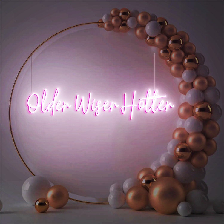 Older Wiser Hotter Sign Birthday Backdrop Decor, Birthday Led Siign for Women 30th 40th 50th 60th 70th 80th Birthday Party Decorations