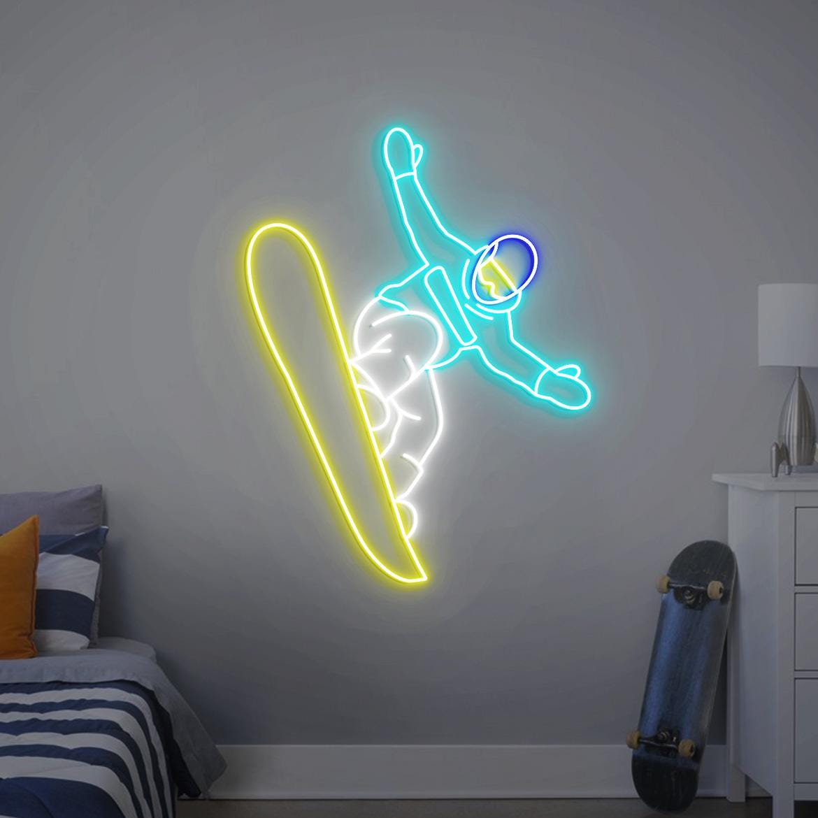Snowboarder Neon Sign, Snowboard Themed Bedroom Decor, Snowboarder Gift, Christmas Gift for Snowboarder, Ski Snowboard Neon Light